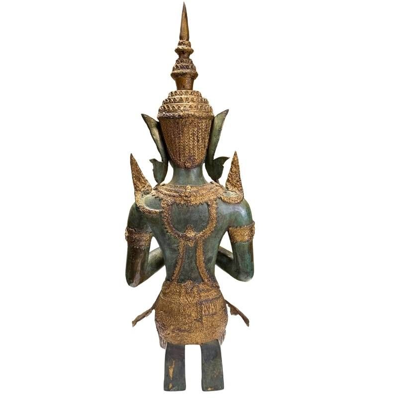 Kneeling pair of Thai bronze temple guardians with authentic patina