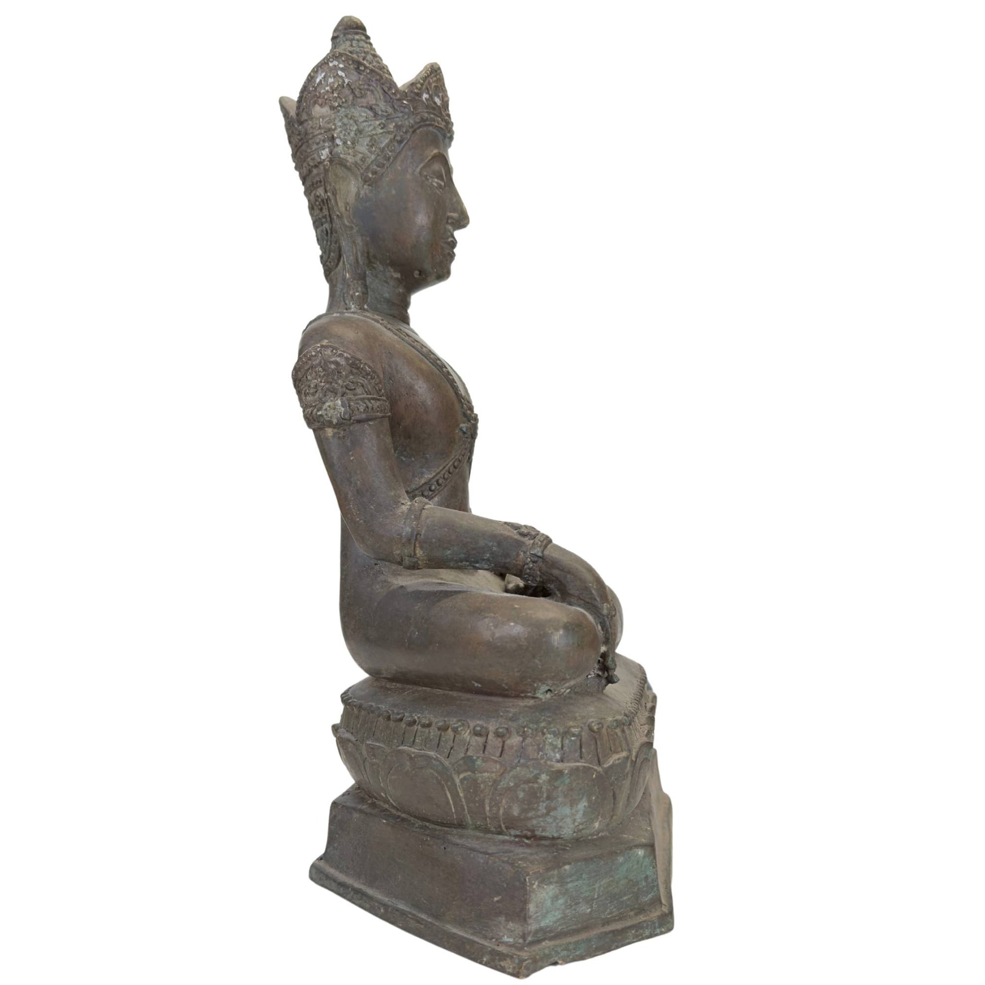 Antique Thai bronze Buddha statue with natural patina
