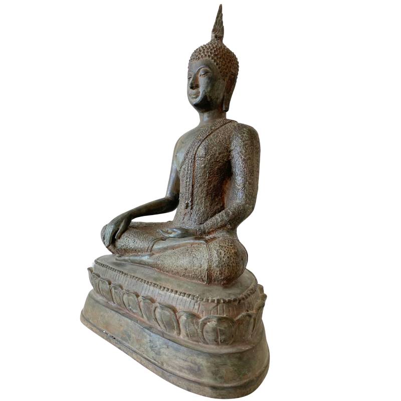 Antique Thai Buddha statue with lotus base in bronze