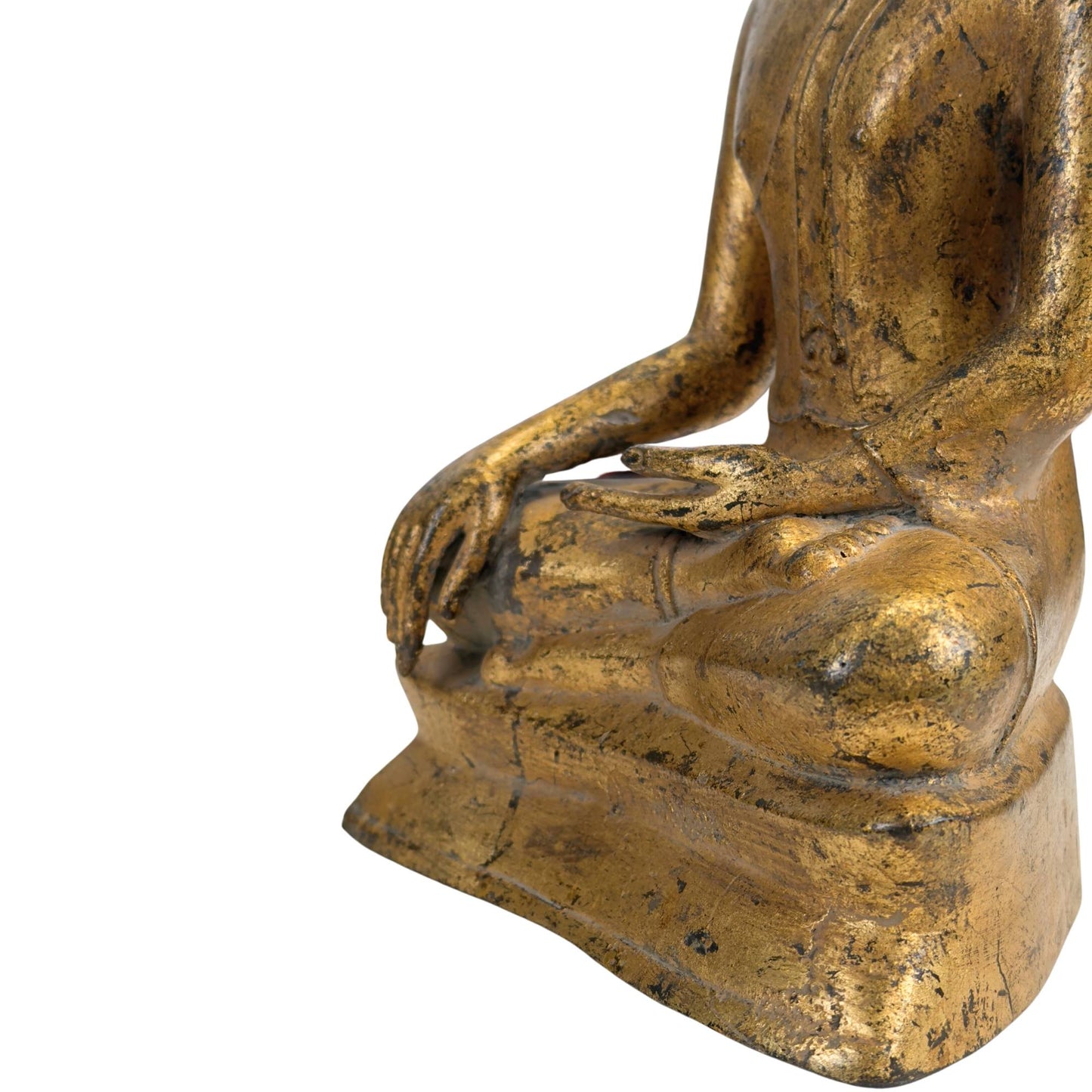 Antique Thai bronze statue with flaming rasmi spire for transcendental wisdom