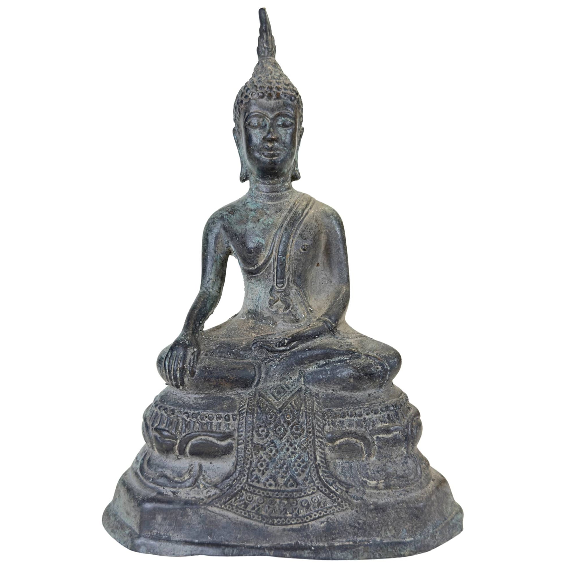 Antique Thai bronze Buddha statue in Sukhothai style, 23.5 cm high.