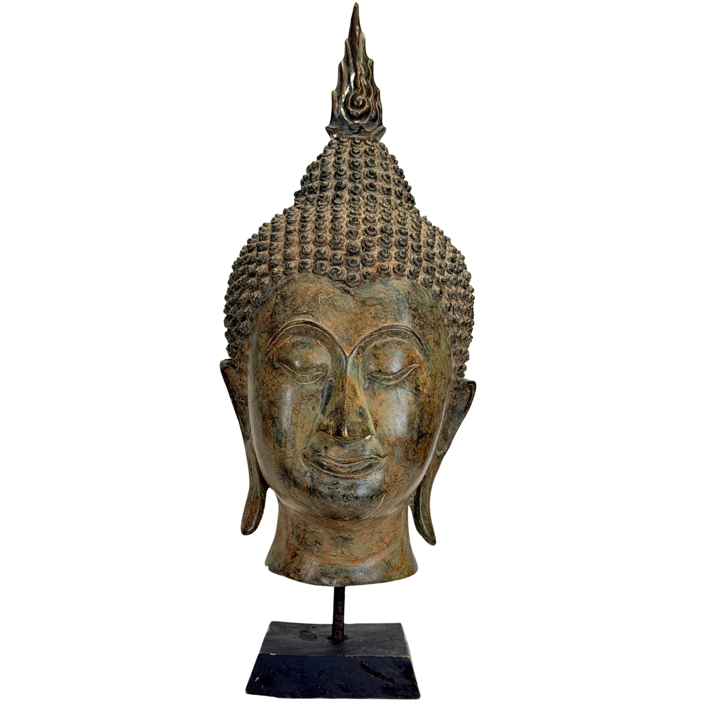 Antique Thai bronze Buddha head from the 19th century on museum standard