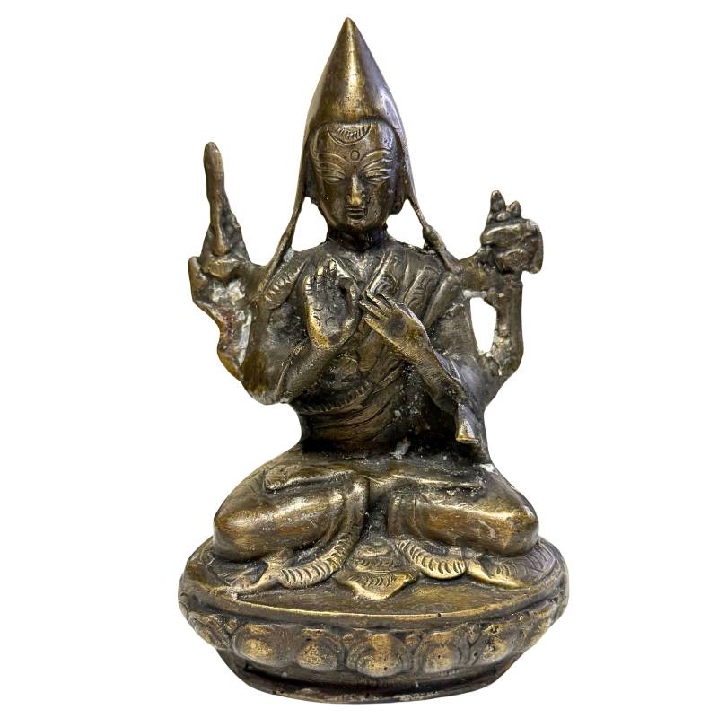 Antique Tibetan bronze statue Scholar Lama 18th century 1kg solid bronze with fire gilding