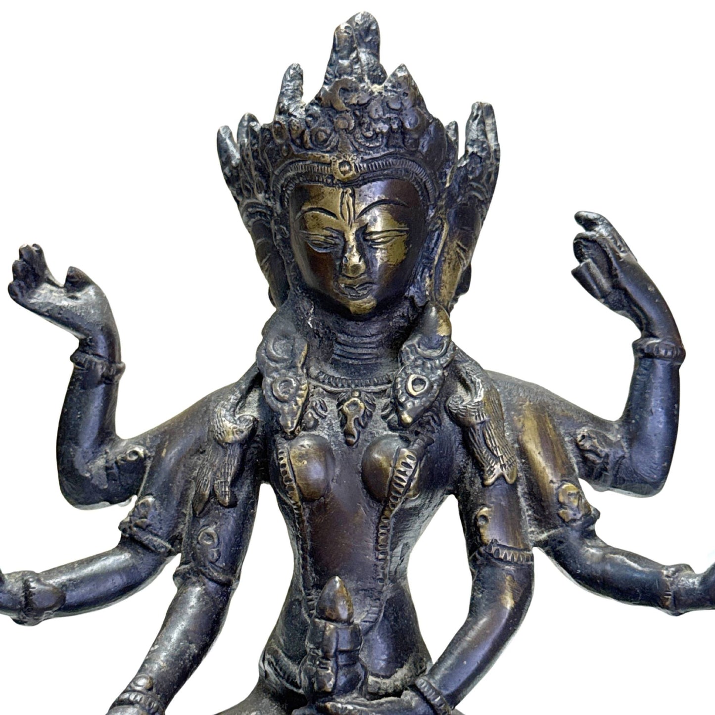 Antique Ushnishavijaya statue from the Tibetan tradition with longevity and blessing symbolism