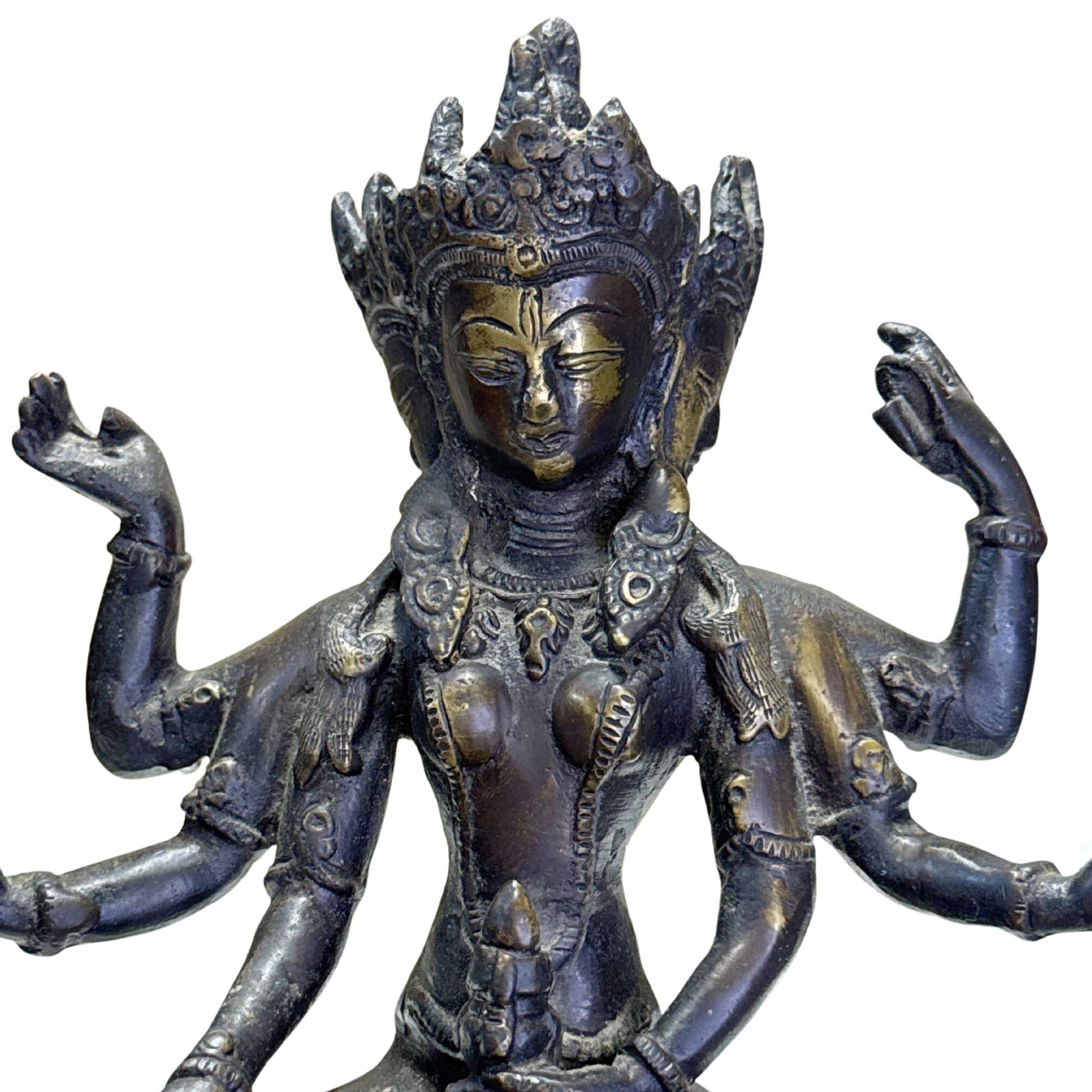 Antique Ushnishavijaya statue from the Tibetan tradition with longevity and blessing symbolism
