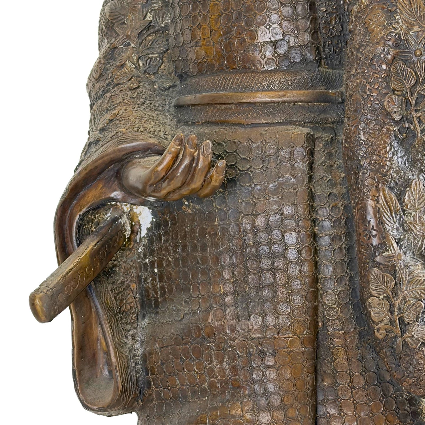 Macro shot of the back of the image where the left hand is folded open behind the back.