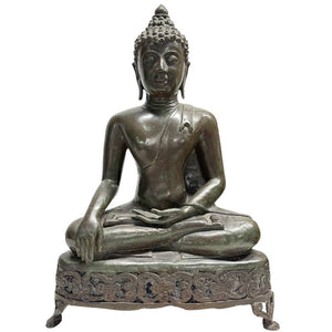 Monumental 19th-Century Bronze-Cast Buddha Shakyamuni on Openwork Altar Throne – Lan Na / Tibetan Style (52 cm)