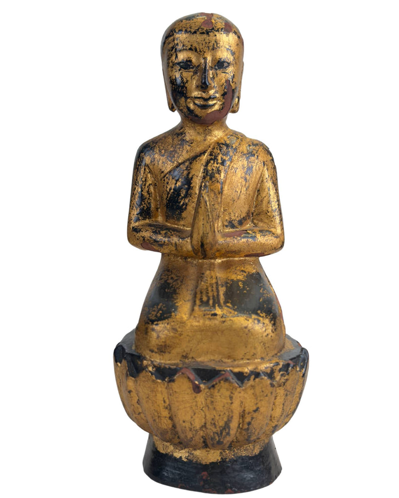 Disciple d'un temple birman antique - Dynastie Konbaung, XIXe siècle - Bois de teck sculpté à la main