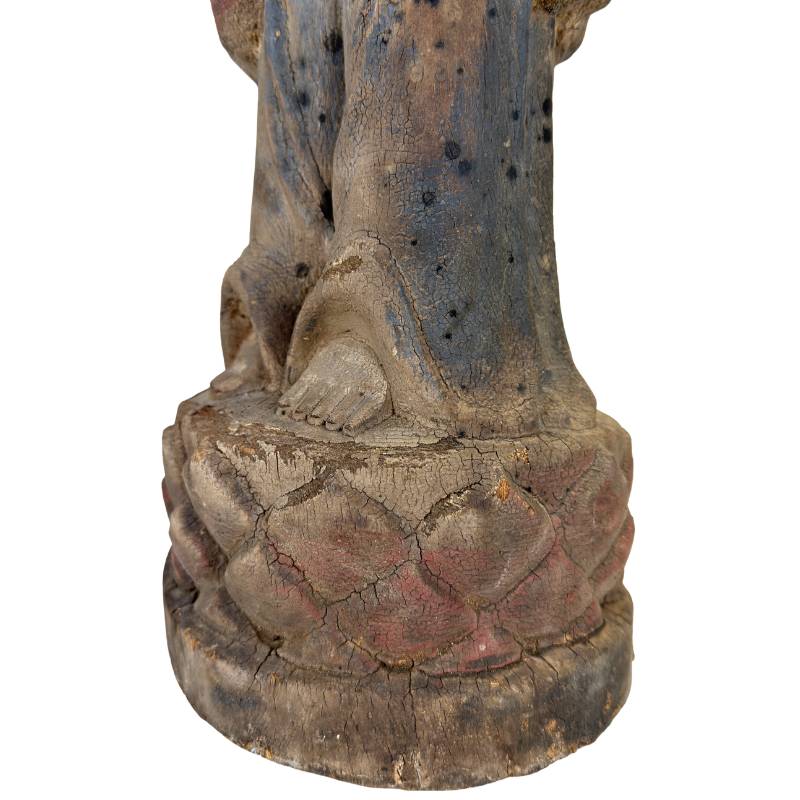 Antique wooden Buddha figure from China in a posture of devotion