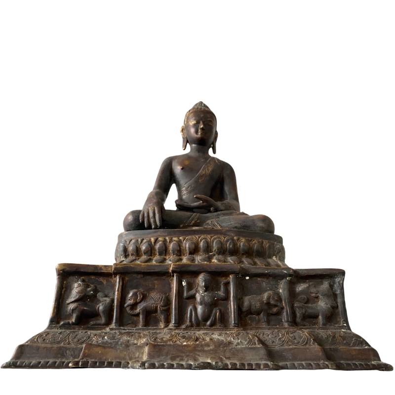 Antique Himalayan bronze Buddha with remnants of gilding, Mustang, Nepal