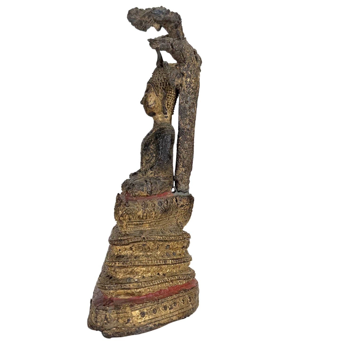 Antique Thai Buddha with gold lacquer plating and authentic age patina