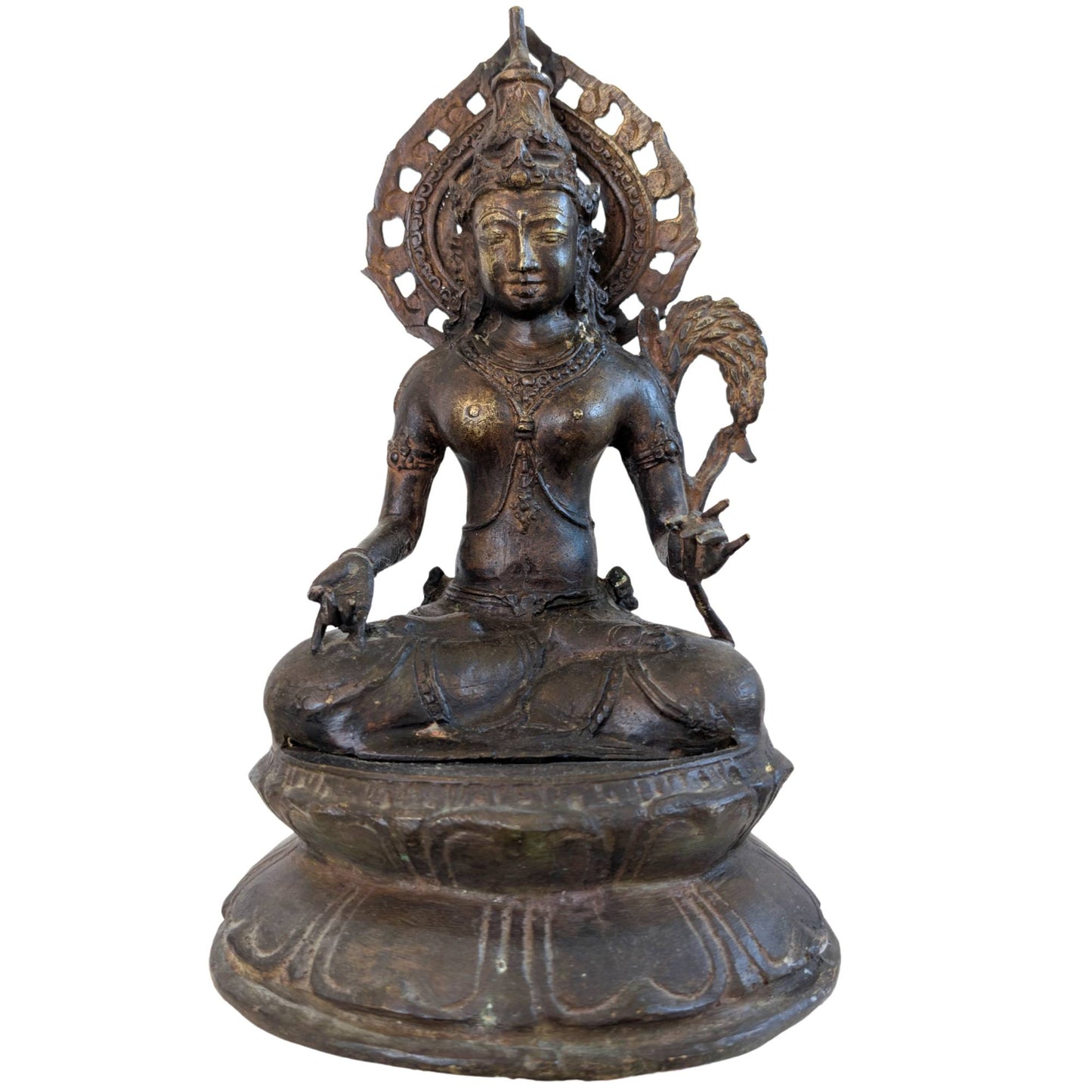 Antique bronze Avalokiteshvara in classic Javanese style with old patina
