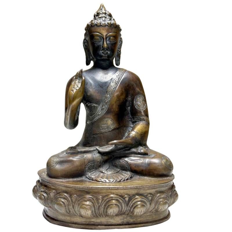 Antique bronze Buddha in Vitarka mudra from a Himalayan Newar workshop