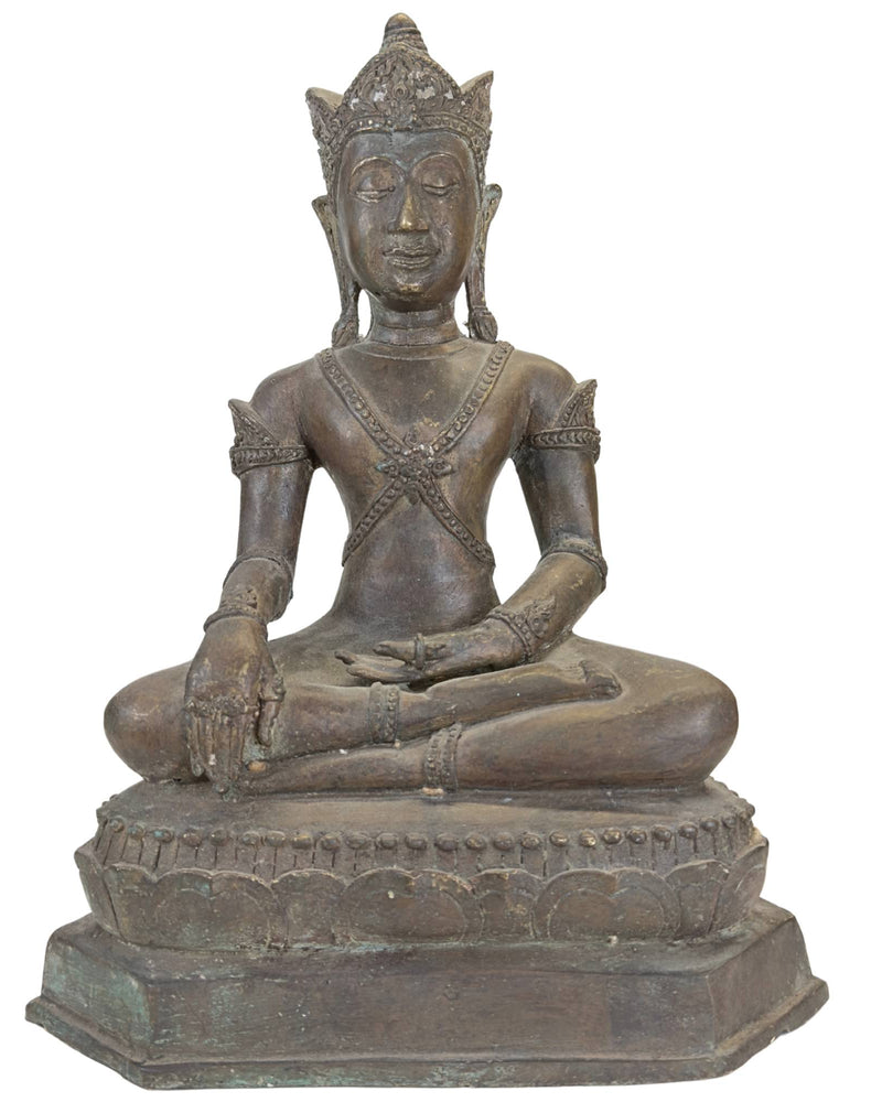 Bouddha couronné en bronze antique, Thaïlande ou Laos, XIXe siècle - Thais Boeddhabeeld