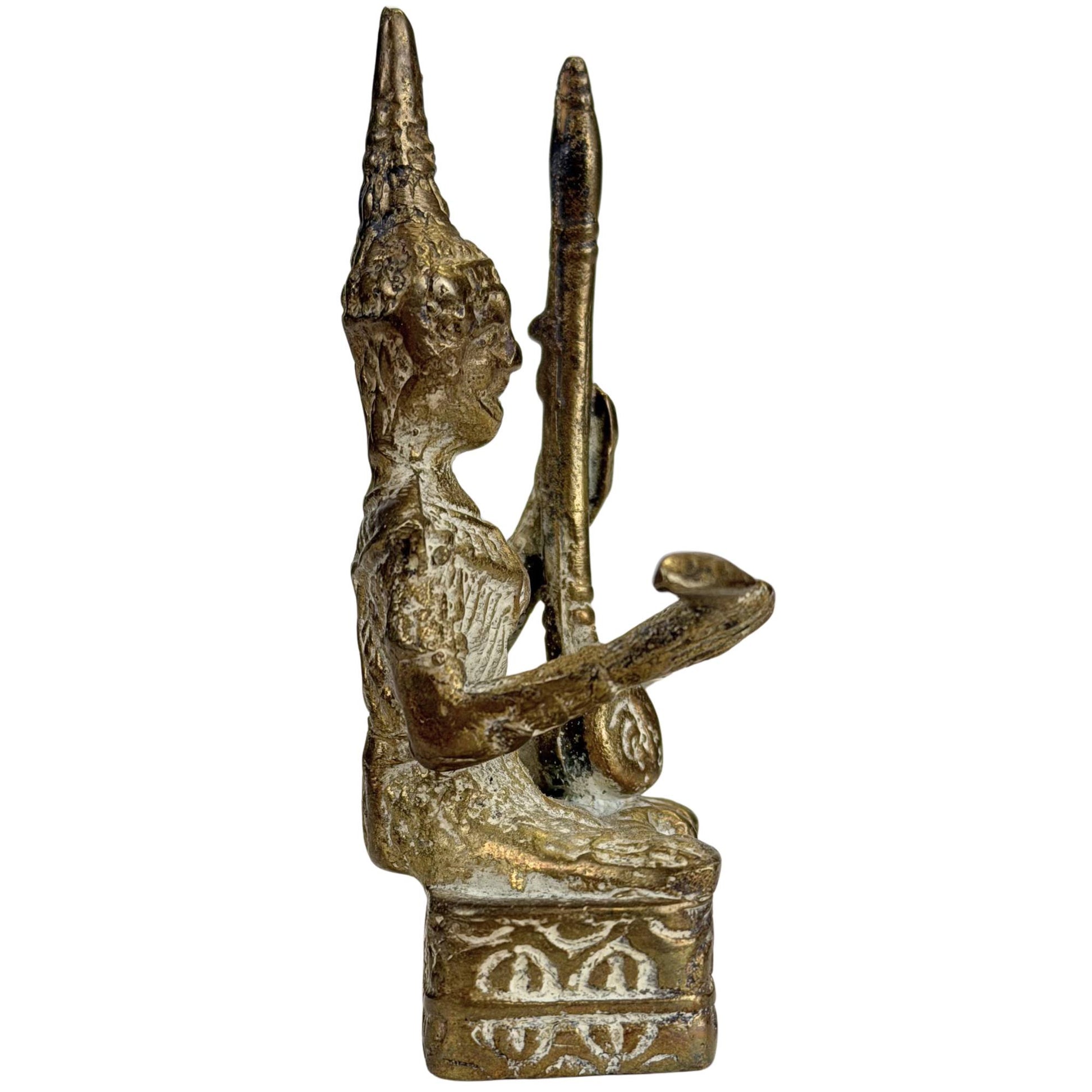 Antique Thai bronze drummer with remnants of old gilding
