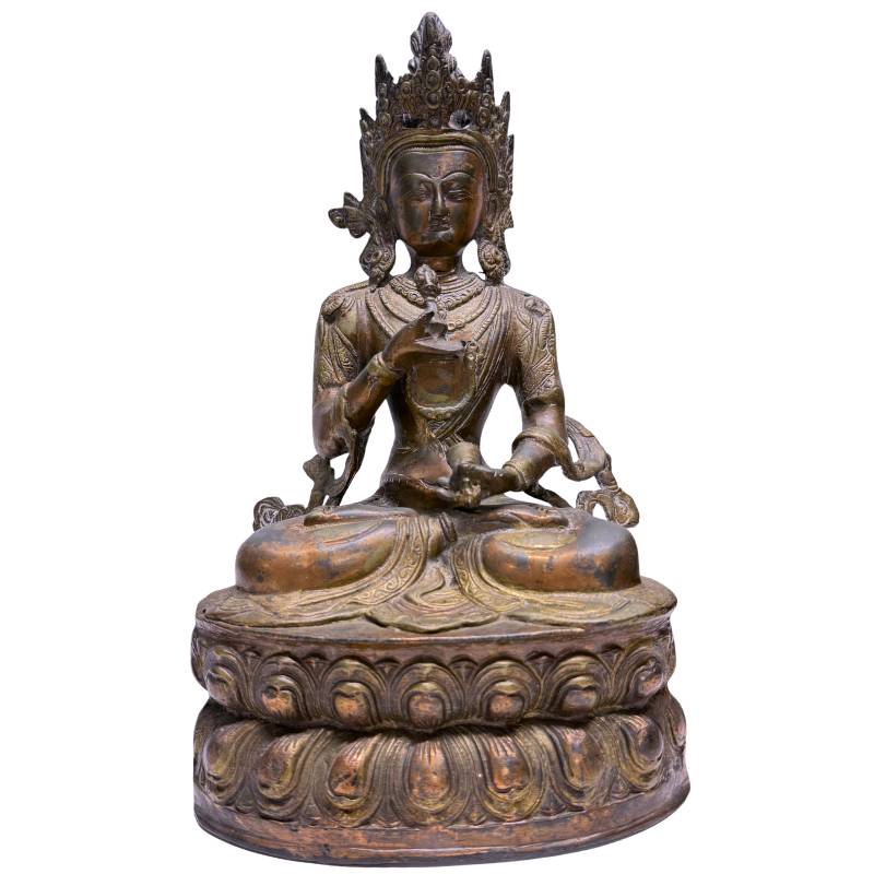 Antique bronze Vajrasattva with vajra and ghanta in meditation posture