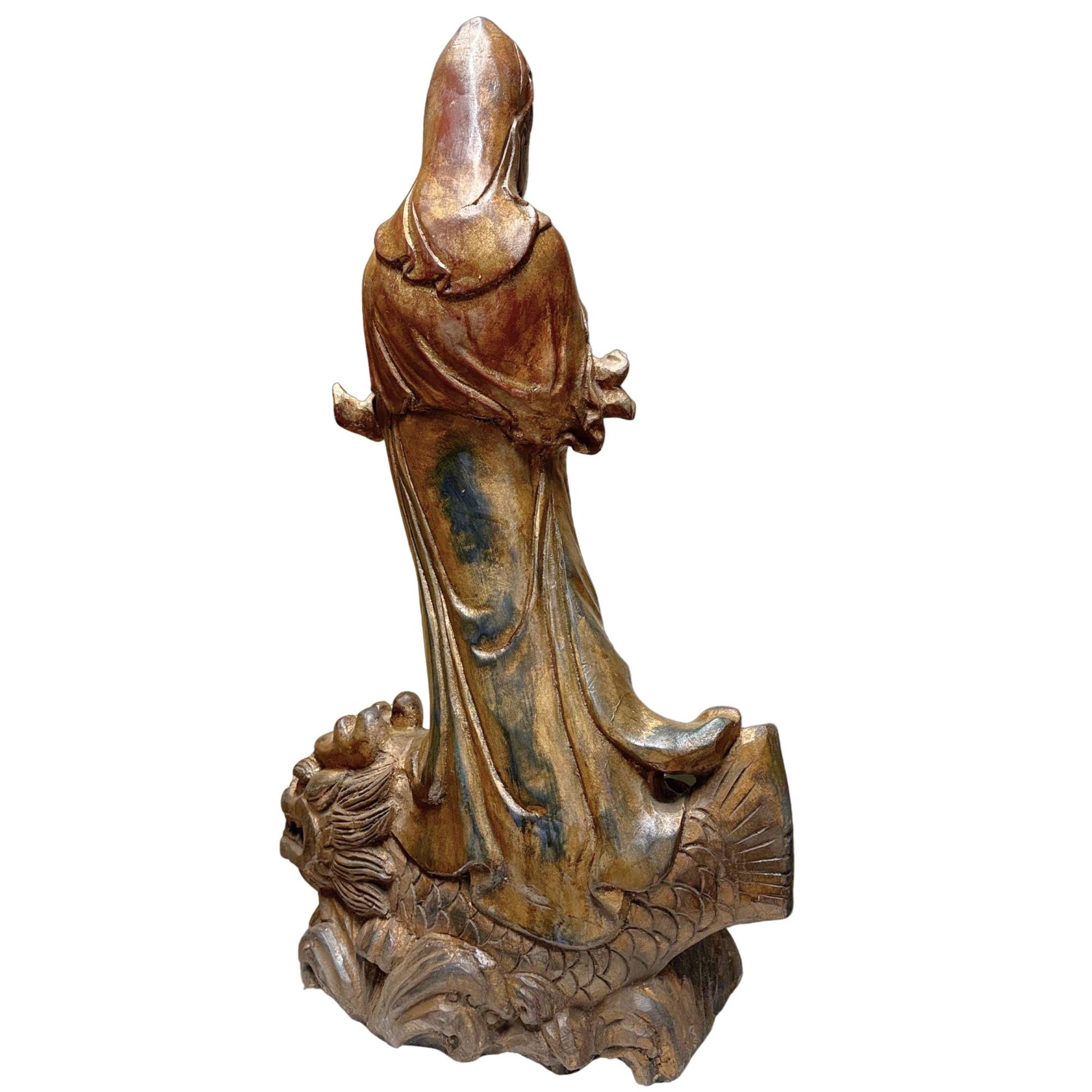 Antique Chinese Kwanyin wood art polychromy validated