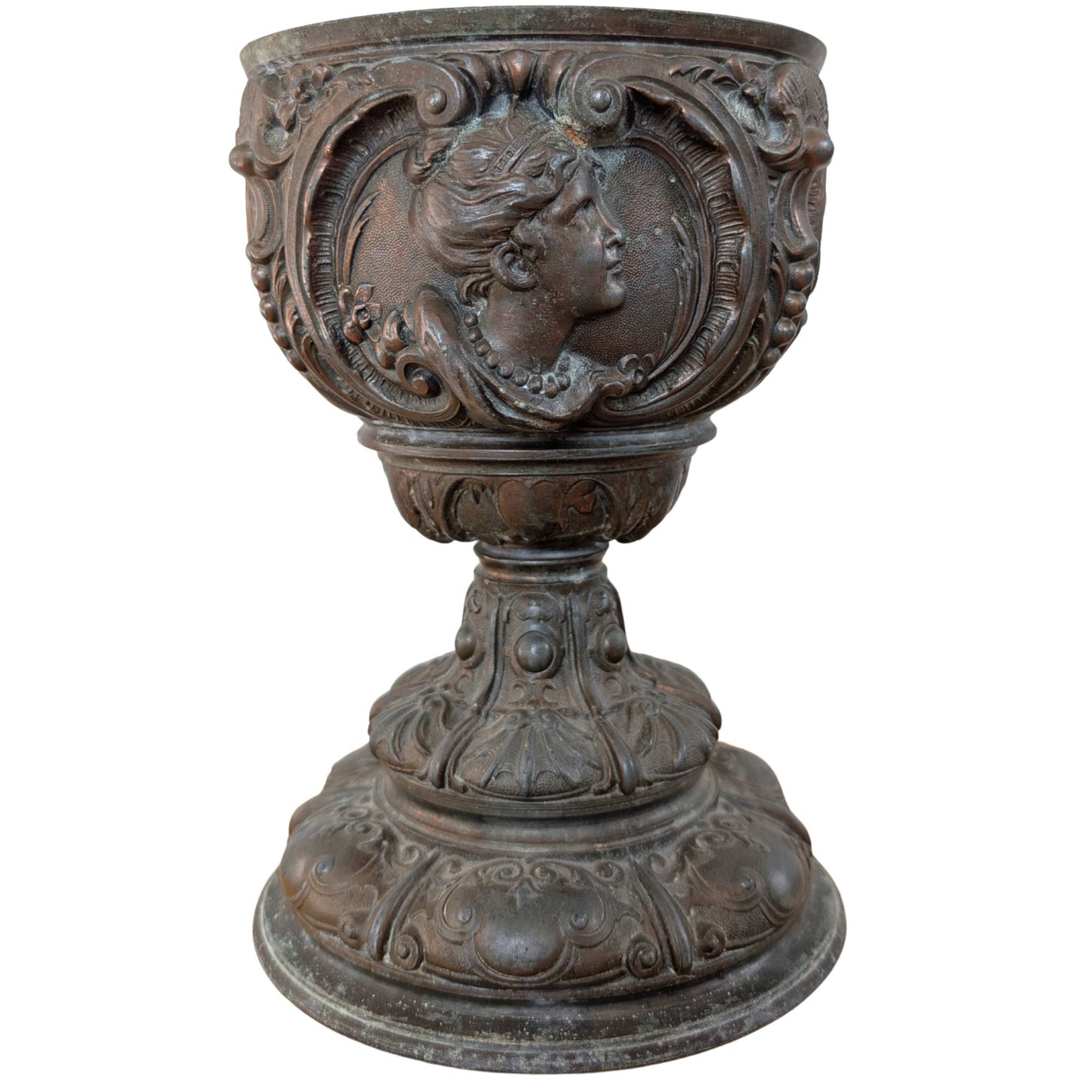 Antieke Franse bronzen urn in neoclassicistische stijl met medaillon