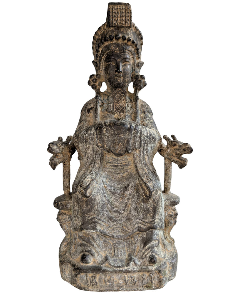 Guanyin en bronze doré sur trône de dragon, XVIIIe/XIXe siècle