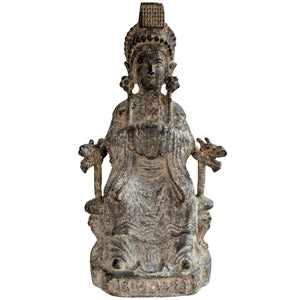 Guanyin en bronze doré sur trône de dragon, XVIIIe/XIXe siècle