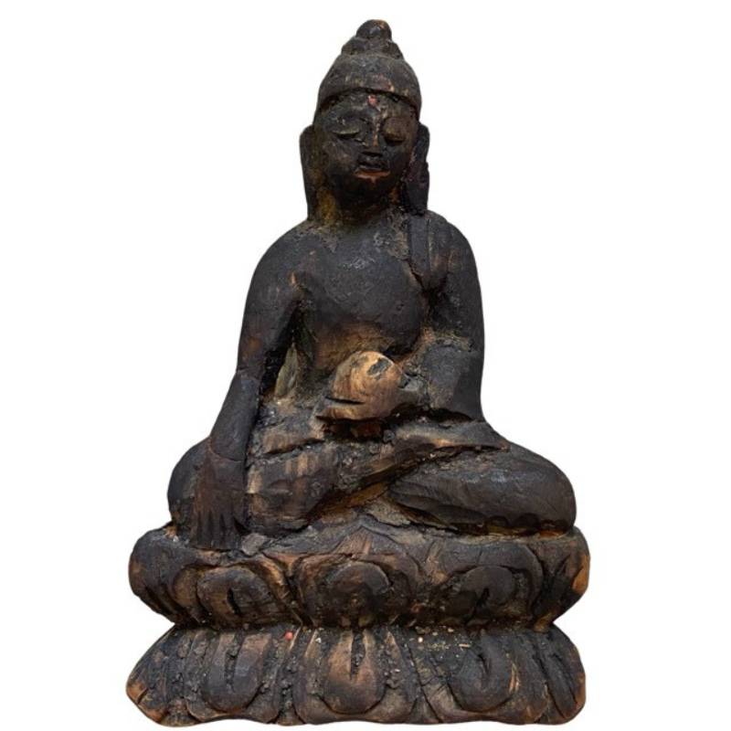 Antique wooden Himalayan Buddha devotional statue