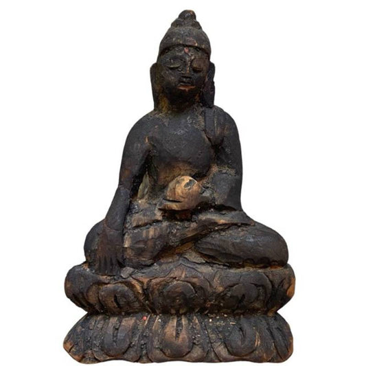 Antique wooden Himalayan Buddha devotional statue
