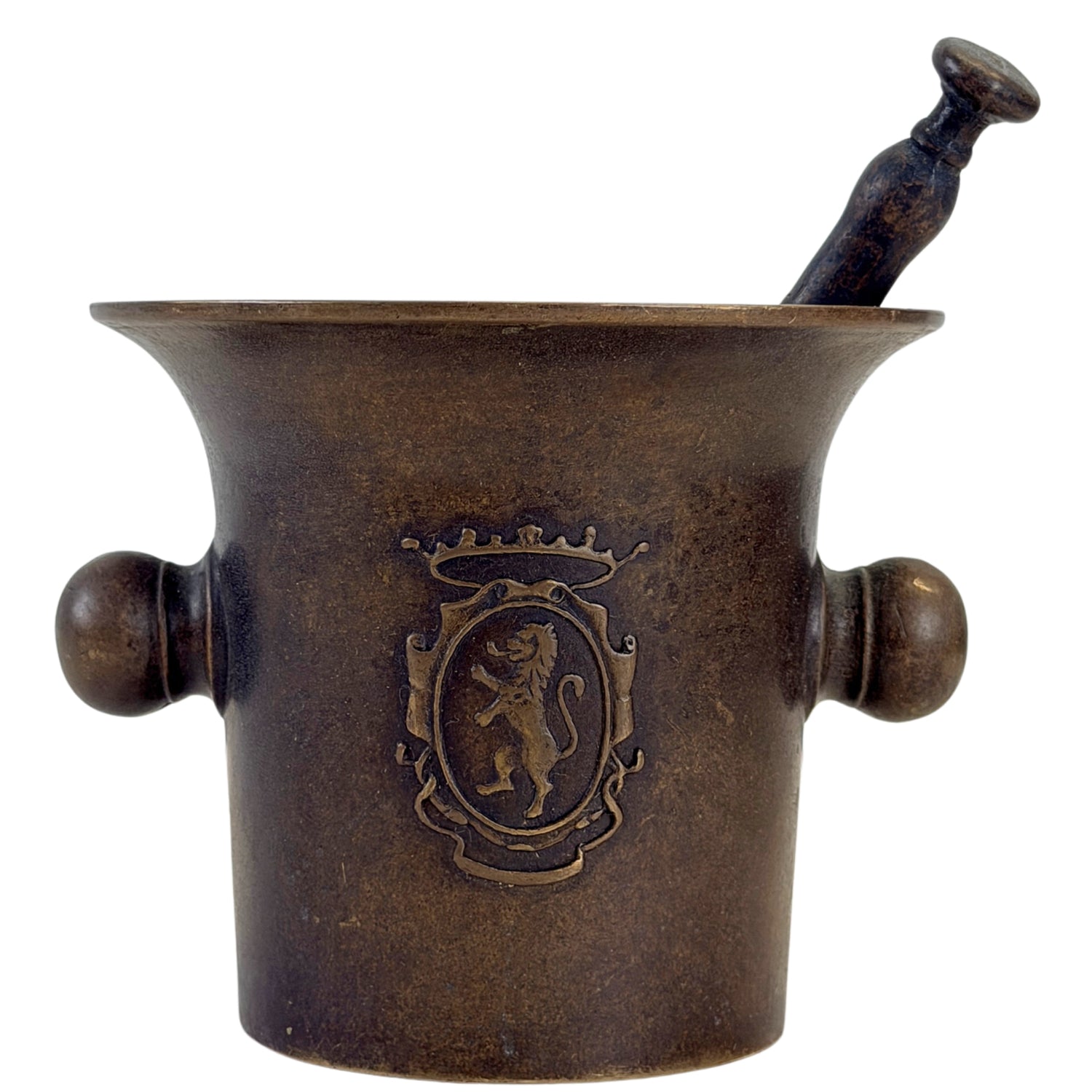 Mortier en bronze italien antique avec pilon du fin du XIXe siècle