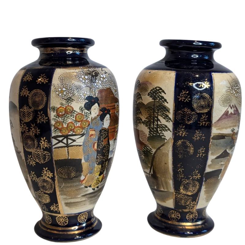 Antique Japanese Satsuma vase with geisha image, Meiji period