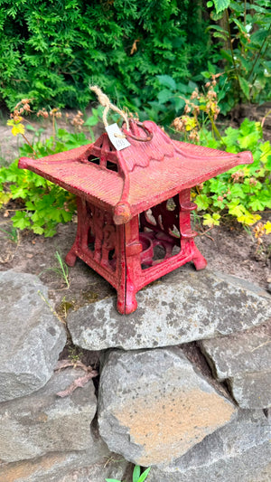 Antique Japanese Hanging Temple Lantern (Tsuridōrō) in Cast Iron with Red Lacquer – Edo/Meiji Period