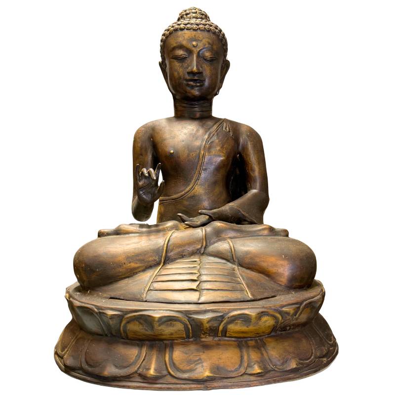 Monumental antique Javanese bronze statue of the Buddha in Vitarka Mudra.