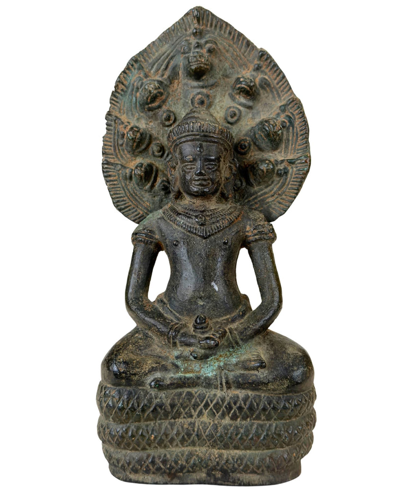 Statue Bouddha Khmer Naga en Bronze Mucalinda – Bronze Massif – 22 cm – 2,2 kg