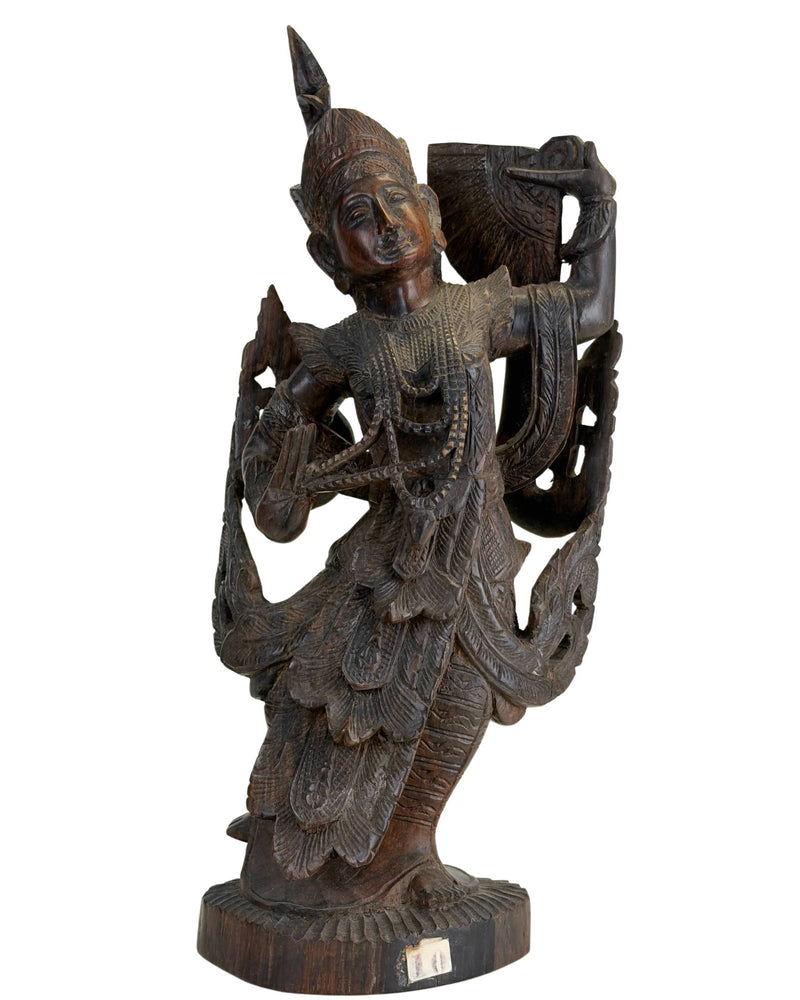 Kinnari ancien, Birmanie (Myanmar), style Mandalay, vers 1880-1920. Teck massif sculpté à la main. Antiquité antérieure à 1926.