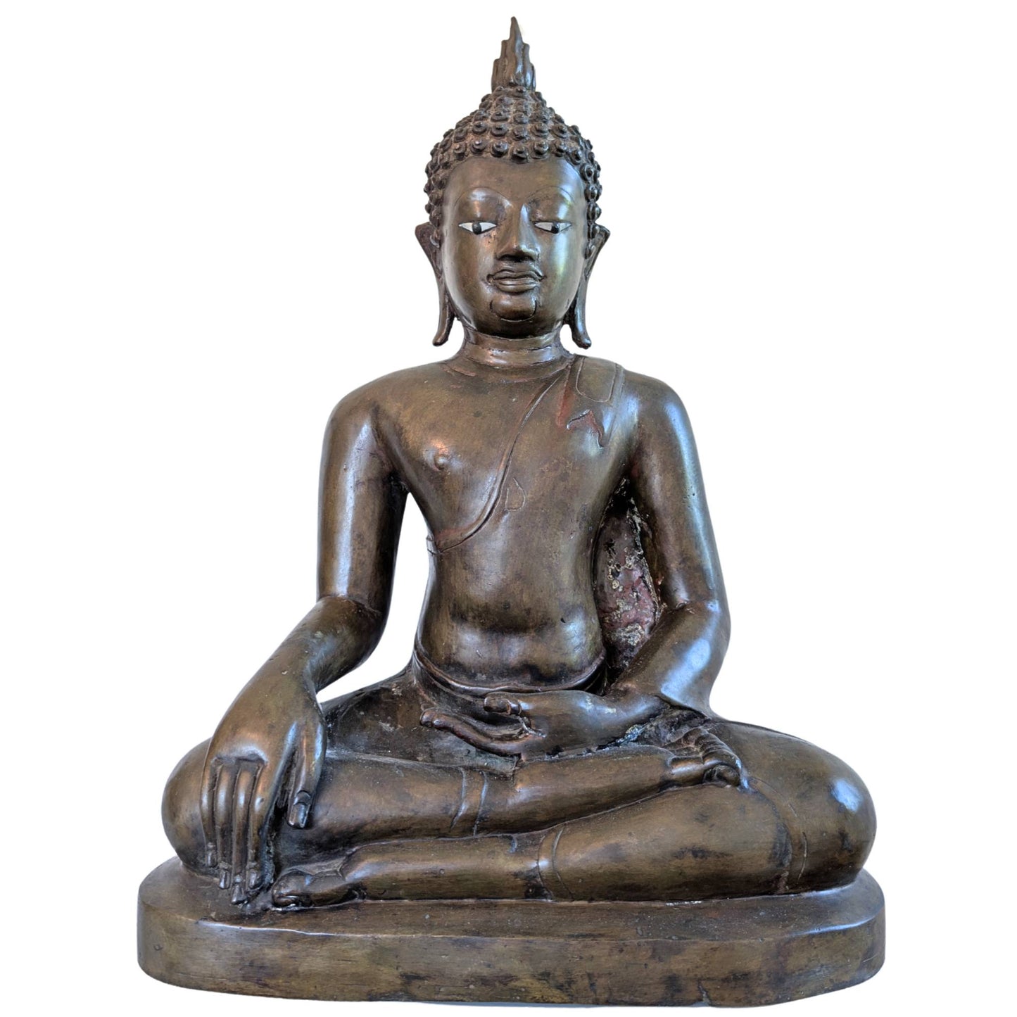 Antique Lan Xang Buddha 46cm with ivory eyes and fire gilding