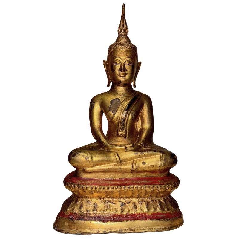 Important antique Lanna Buddha statue fire-gilded bronze 26cm