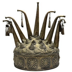 Masque de chaman antique en métal martelé, 26 cm, étain-zinc – Himalaya – 600 g