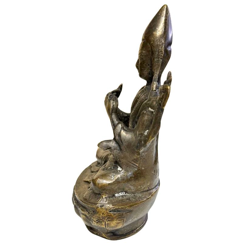 Detail of deep mineralization and cuprite formation on an 18th-century bronze llama statue