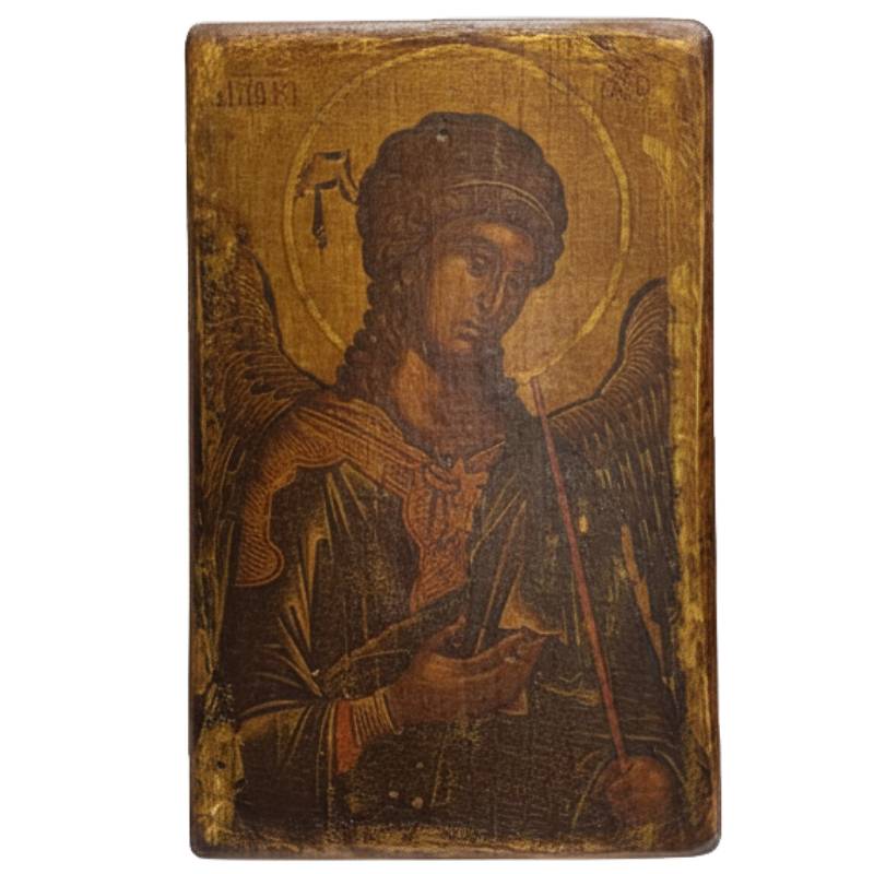 Antique Russian icon of the Archangel Michael, hand-painted on wood, 19th century.