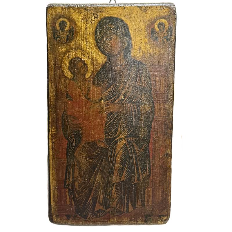 Authentic Russian Mother of God Hodegetria icon, tempera on wooden panel, 18th century.