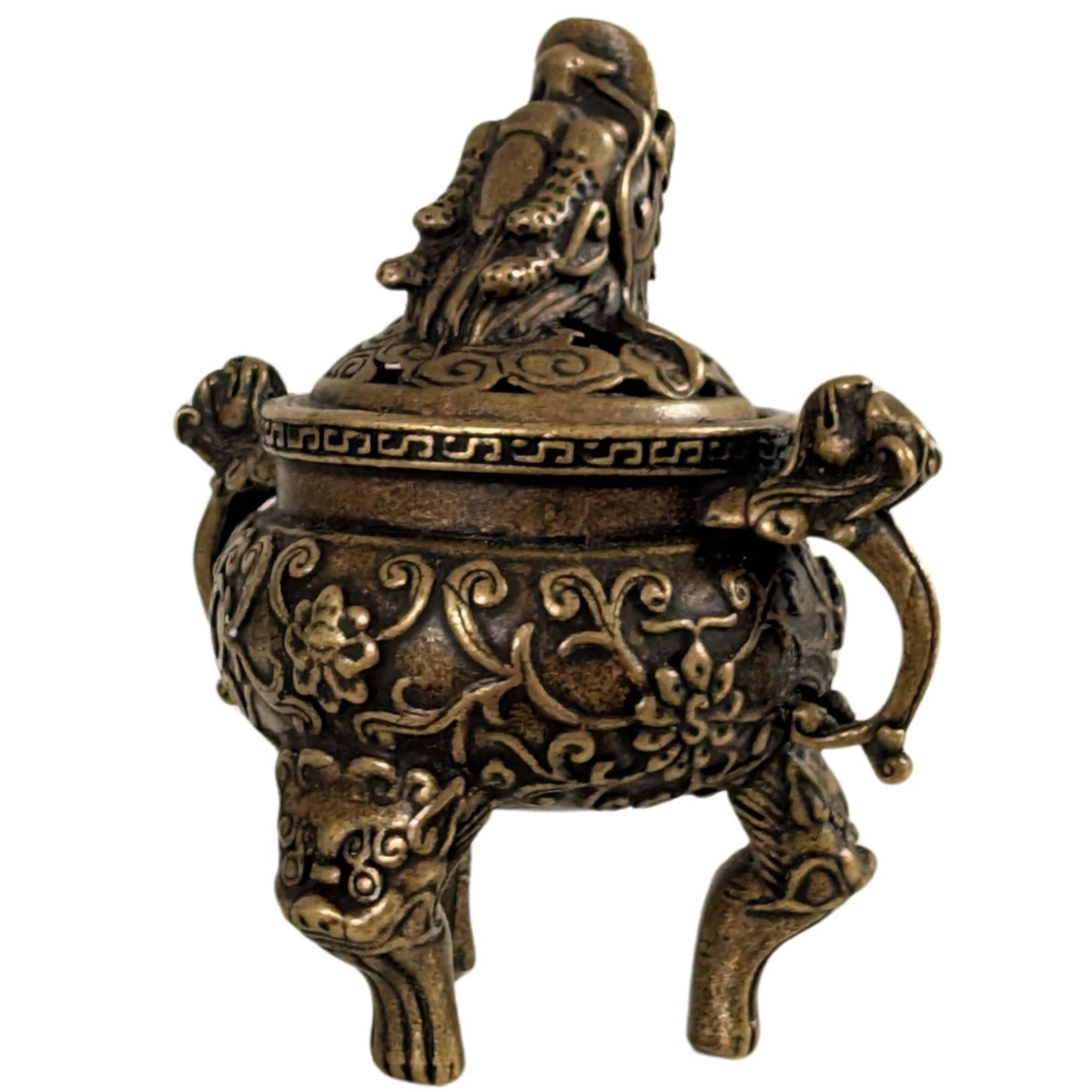 Chinese bronze tripod incense burner in archaic style with monster legs