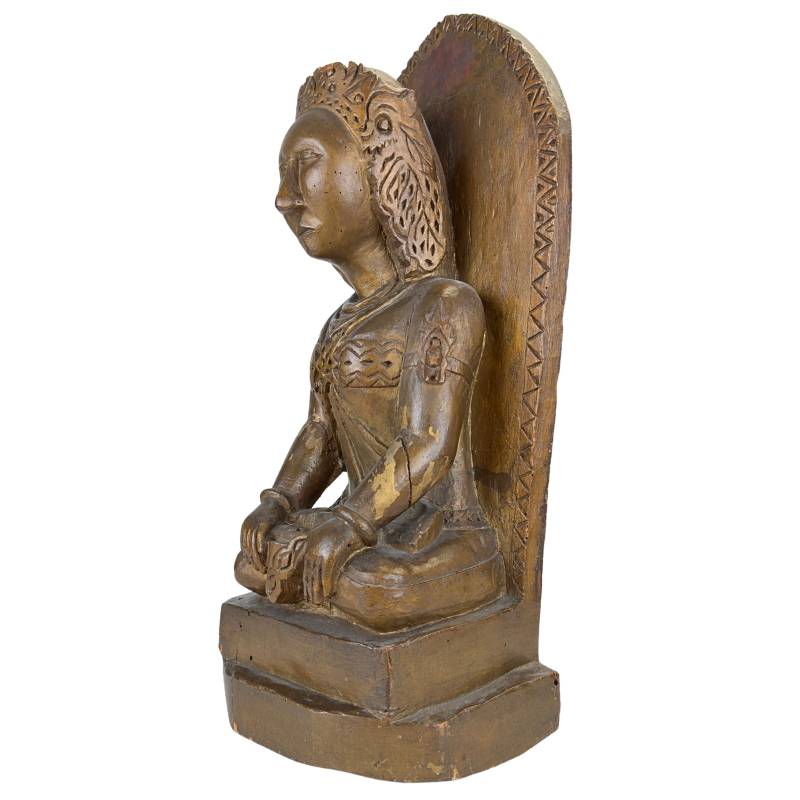 Antique style Sri Devi wooden statue with traces of gold