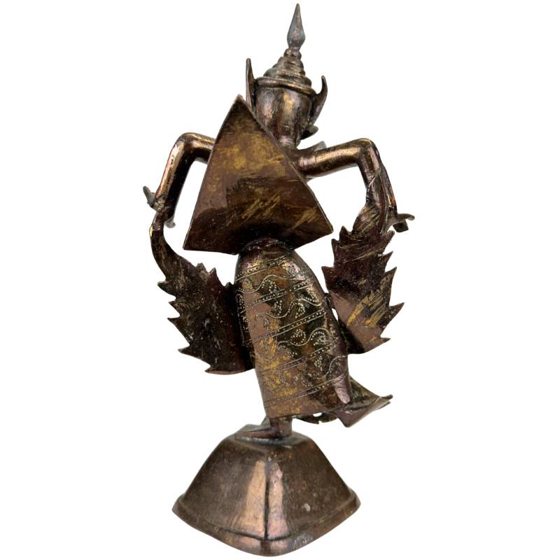 Antique Thai Kinnara with rare hand-cut inlaid eyes.