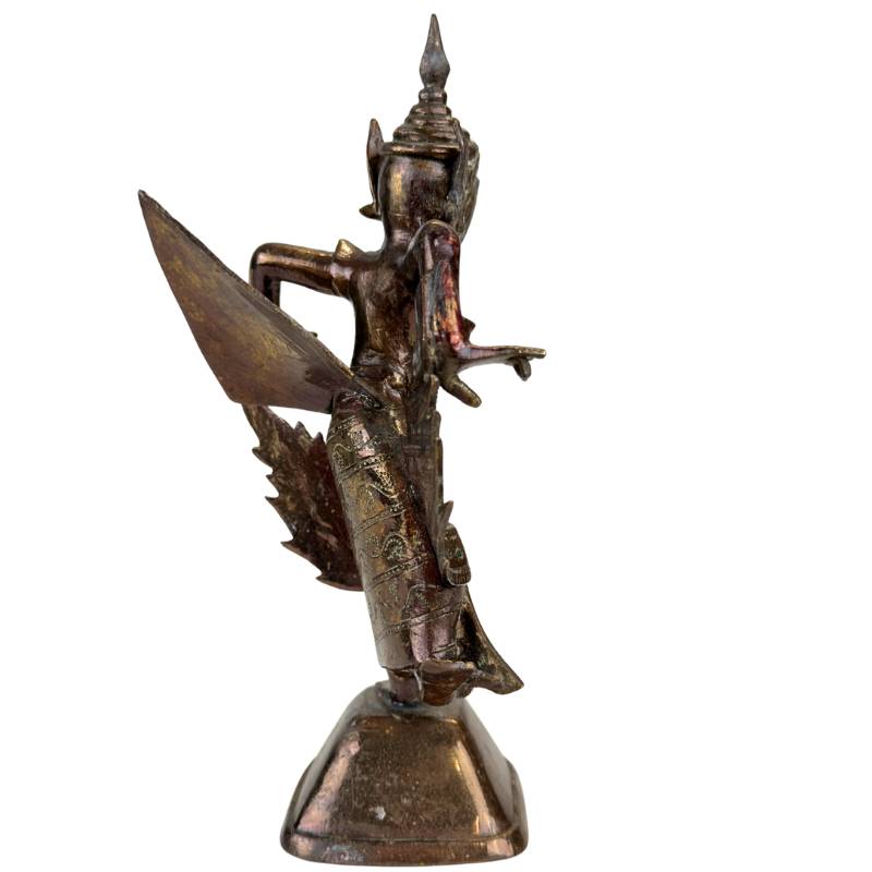 Antique Thai Kinnara cast in heavy, copper-rich red bronze.