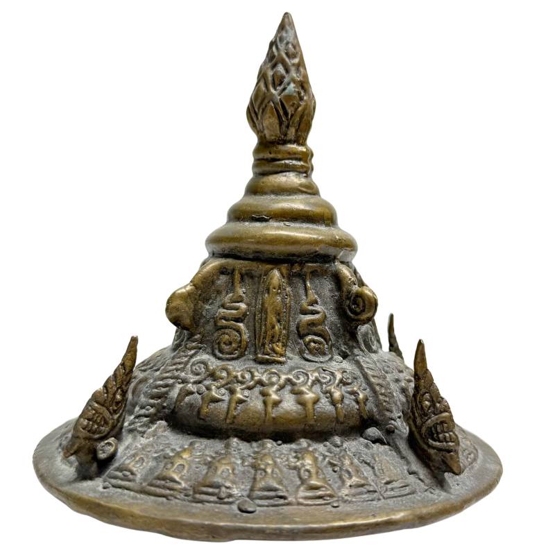 Antique Thai bronze reliquary with remains of ormolu
