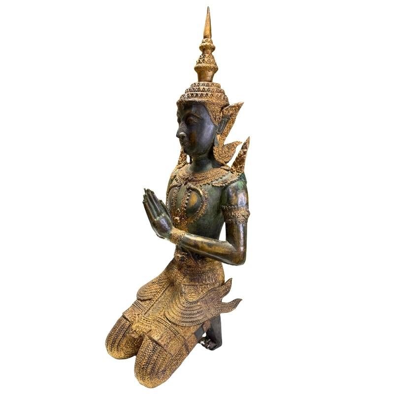Pair of 19th-century Thai temple guardians executed in antique bronze