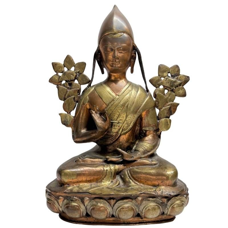 Antique Tsongkhapa Lama made of ormolu bronze from Ladakh