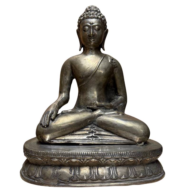 Antique silver-plated Buddha statue 29cm West Himalayas 19th century collector's item.
