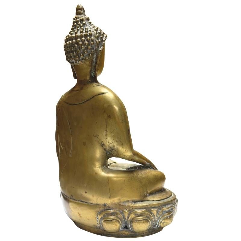 Antique fire-gilded metal Buddha on lotus throne