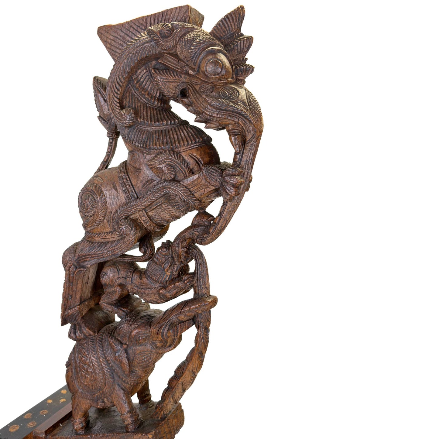 Detail of warrior and elephant on an antique South Indian Yali temple bracket