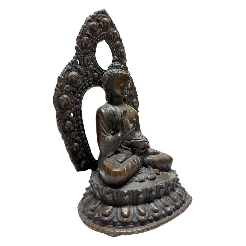 Antique Himalayan Buddha statues in bronze with meditation mudra and authentic aging