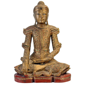 Antique Burmese Jambupati Buddha with Glass Mosaic, circa 1900
